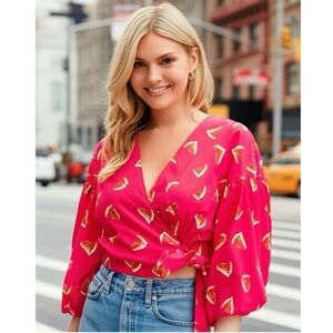Color Me Courtney Emily Wrap Top Pink Watermelon Designer Blouse Womens Sz XS